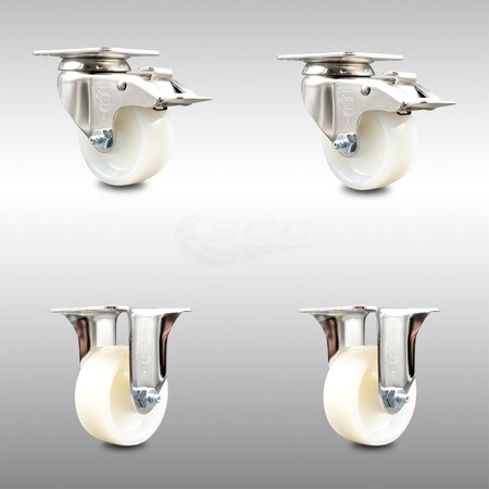 Service Caster 3 Inch 316SS Nylon Wheel Swivel Top Plate Caster Lock Brake 2 Rigid SCC, 2PK SCC-SS316TTL20S314-NYS-2-R-2